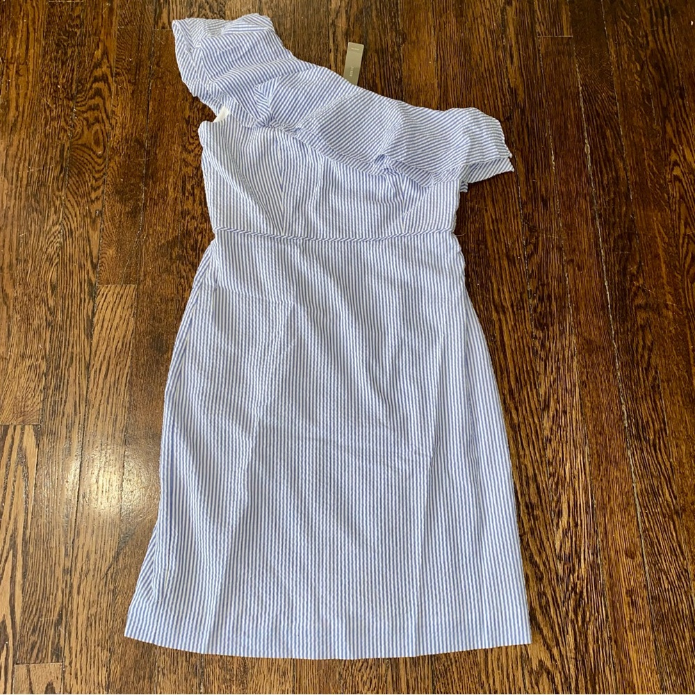 J.Crew cotton One-Shoulder Blue Striped Dress size 6